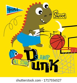 dinosaur playing basketball funny animal cartoon,vector illustration