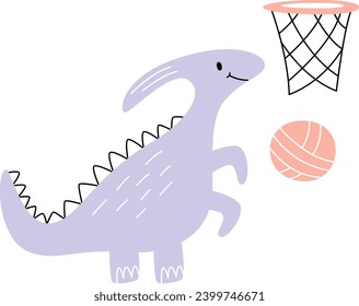 Dinosaur Playing Basketball Vector Illustration