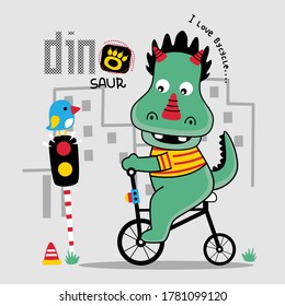 dinosaur playing bycycle funny animal cartoon,vector illustration