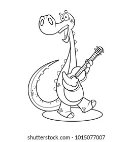 The Dinosaur playing guitars coloring book cartoon vector