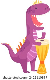 Dinosaur Playing On Bongo Vector Illustration