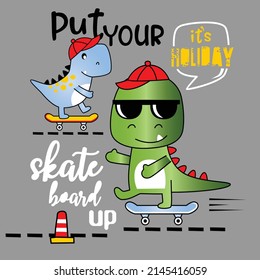 dinosaur playing skateboard funny animal cartoon