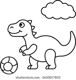 dinossauro jogando futebol em um campo gramado coloração arte livro.