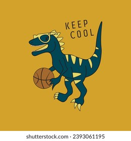 Dinosaur plays basketball vector for kids