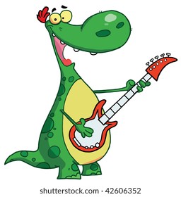 Dinosaur plays a guitar