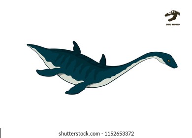 Dinosaur plesiosaur in isometric style. Isolated image of jurassic monster. Cartoon dino 3d icon. Sea reptile vector illustration