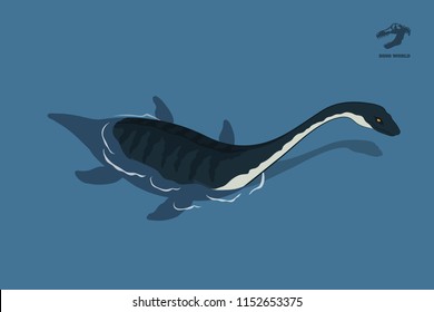 Dinosaur plesiosaur in isometric style. Isolated image of jurassic monster in water. Cartoon dino 3d icon. Sea reptile vector illustration