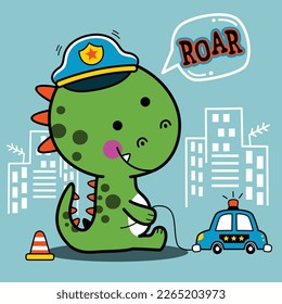 a dinosaur the police city funny animal cartoon