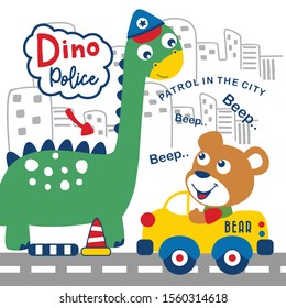 dinosaur the police patrol in the city,funny animal cartoon