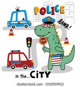 dinosaur the policeman funny animal cartoon