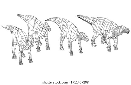 Dinosaur polygonal lines illustration. Abstract vector dinosaur on the white background
