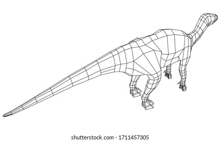 Dinosaur polygonal lines illustration. Abstract vector dinosaur on the white background