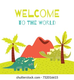 Dinosaur poster for children. Funny and cute dino theme t-shirt design series.