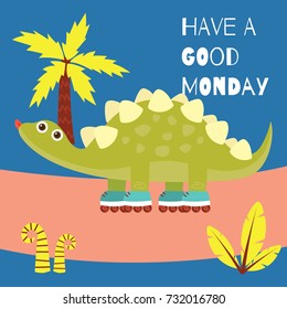 Dinosaur poster for children. Funny and cute dino theme t-shirt design series.