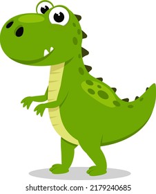Dinosaur predator stands on its hind legs and smiles on a white background. Character