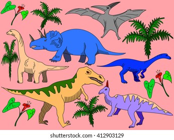 Dinosaur predator vector illustration. Black and white lines