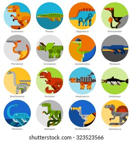 Dinosaur and prehistoric animals icons set flat isolated vector illustration