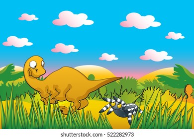 Dinosaur in a prehistoric background