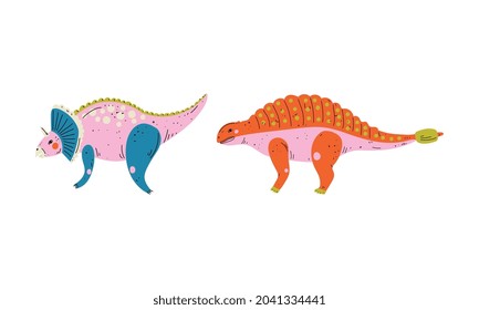 Dinosaur as Prehistoric Creature and Jurassic Predator Vector Set