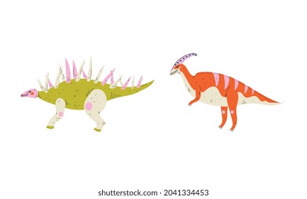 Dinosaur as Prehistoric Creature and Jurassic Predator Vector Set