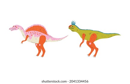 Dinosaur as Prehistoric Creature and Jurassic Predator Vector Set