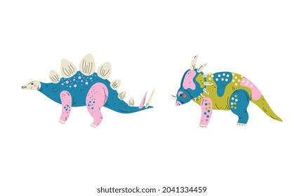 Dinosaur as Prehistoric Creature and Jurassic Predator Vector Set