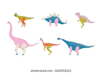 Dinosaur as Prehistoric Creature and Jurassic Predator Vector Set