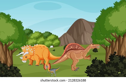 Dinosaur in prehistoric forest scene  illustration