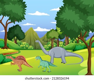 Dinosaur in prehistoric forest scene  illustration