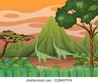 Dinosaur in prehistoric forest scene  illustration