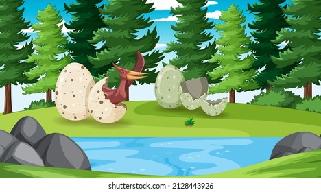 Dinosaur in prehistoric forest scene  illustration