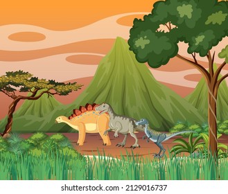 Dinosaur in prehistoric forest scene  illustration