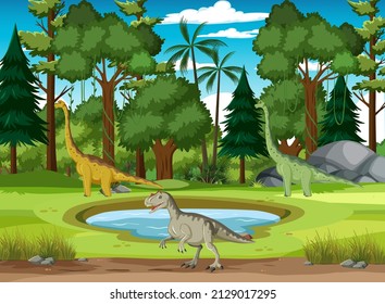 Dinosaurio en la ilustración forestal prehistórica