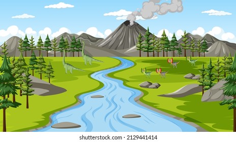 Dinosaur in prehistoric forest scene  illustration