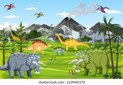 Dinosaur in prehistoric forest scene  illustration