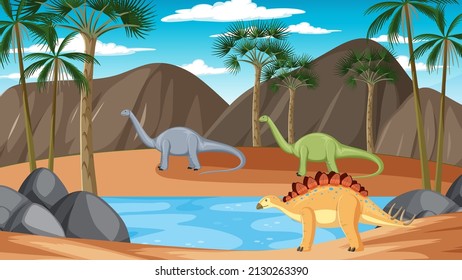 Dinosaur in prehistoric forest scene  illustration