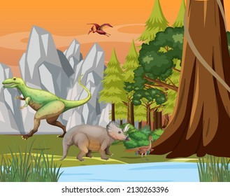 Dinosaur in prehistoric forest scene  illustration