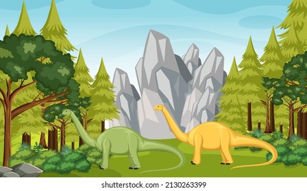 Dinosaur in prehistoric forest scene  illustration