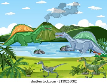 Dinosaur in prehistoric forest scene  illustration