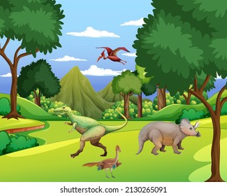 Dinosaur in prehistoric forest scene  illustration