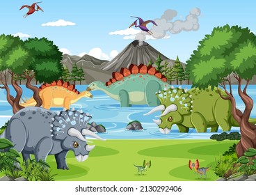 Dinosaur in prehistoric forest scene  illustration