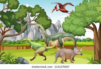 Dinosaur in prehistoric forest scene  illustration