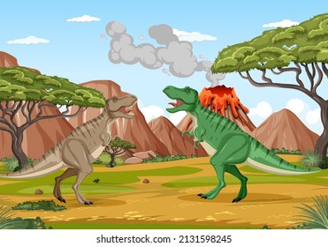 Dinosaur in prehistoric forest scene  illustration