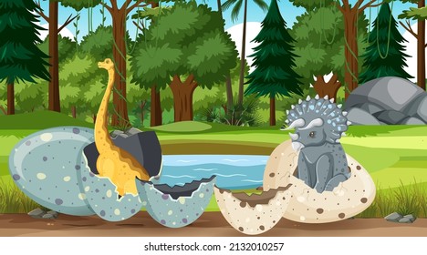 Dinosaur in prehistoric forest scene  illustration