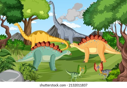 Dinosaur in prehistoric forest scene  illustration