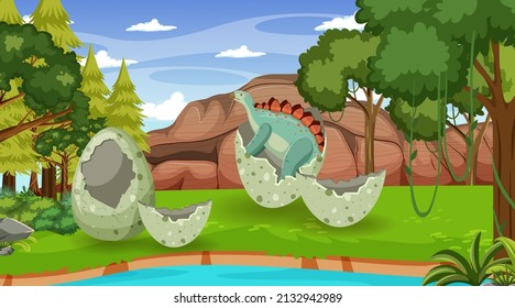 Dinosaur in prehistoric forest scene  illustration