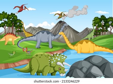 Dinosaur in prehistoric forest scene  illustration