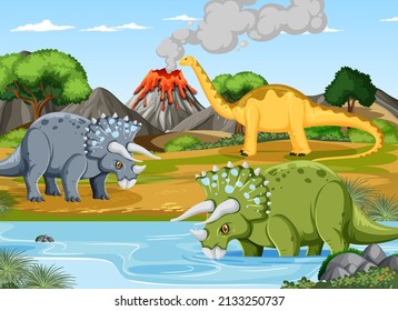 Dinosaur in prehistoric forest scene  illustration