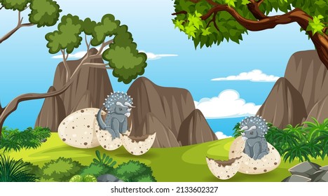 Dinosaur in prehistoric forest scene  illustration