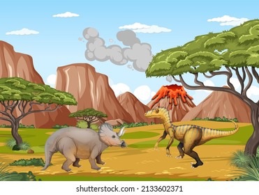 Dinosaur in prehistoric forest scene  illustration
